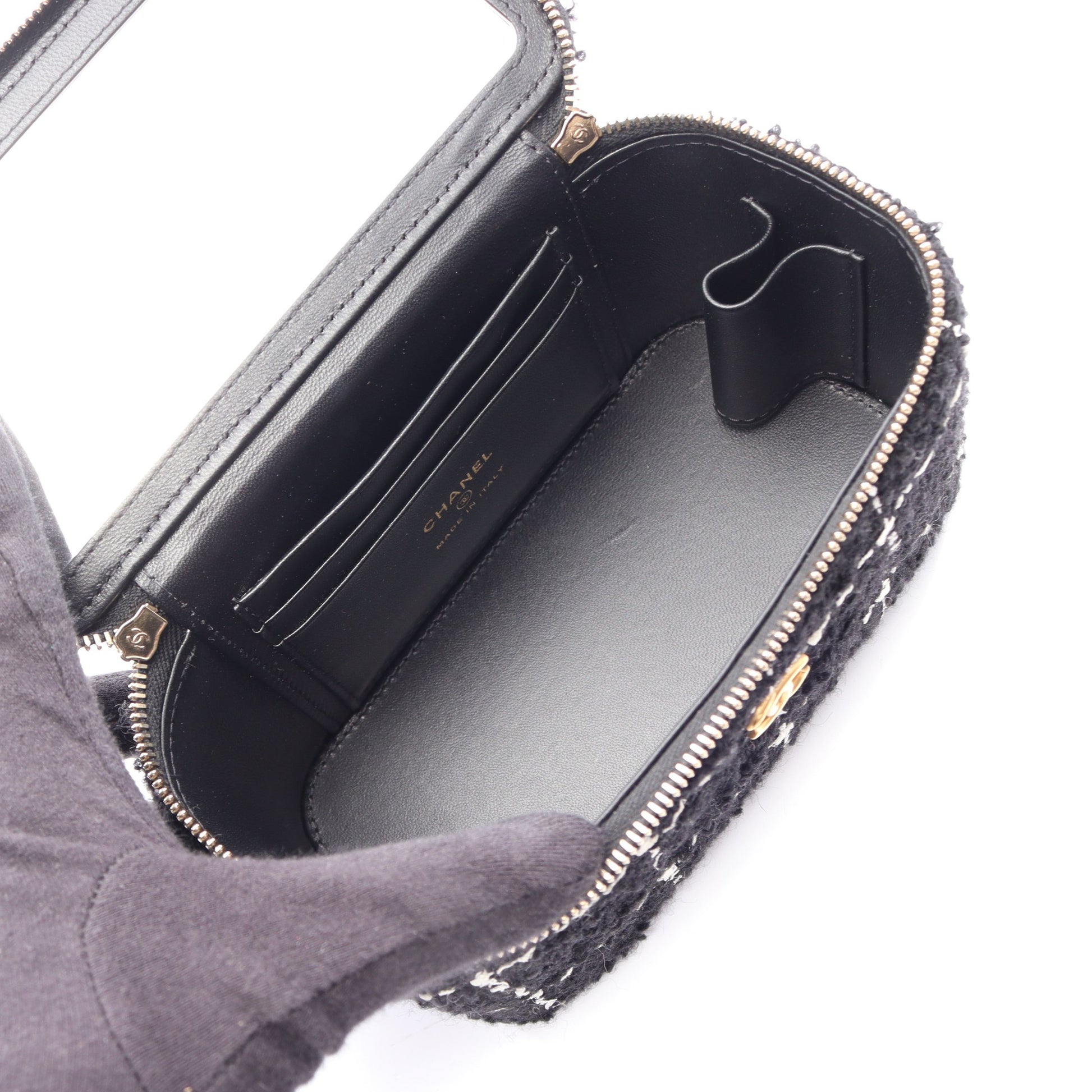 ココマーク バニティ ショルダーバッグ ツイード レザー ブラック ホワイト ゴールド金具 シャネル バッグ CHANEL