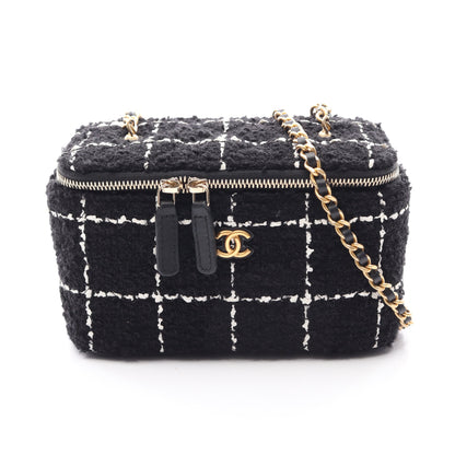 ココマーク バニティ ショルダーバッグ ツイード レザー ブラック ホワイト ゴールド金具 シャネル バッグ CHANEL