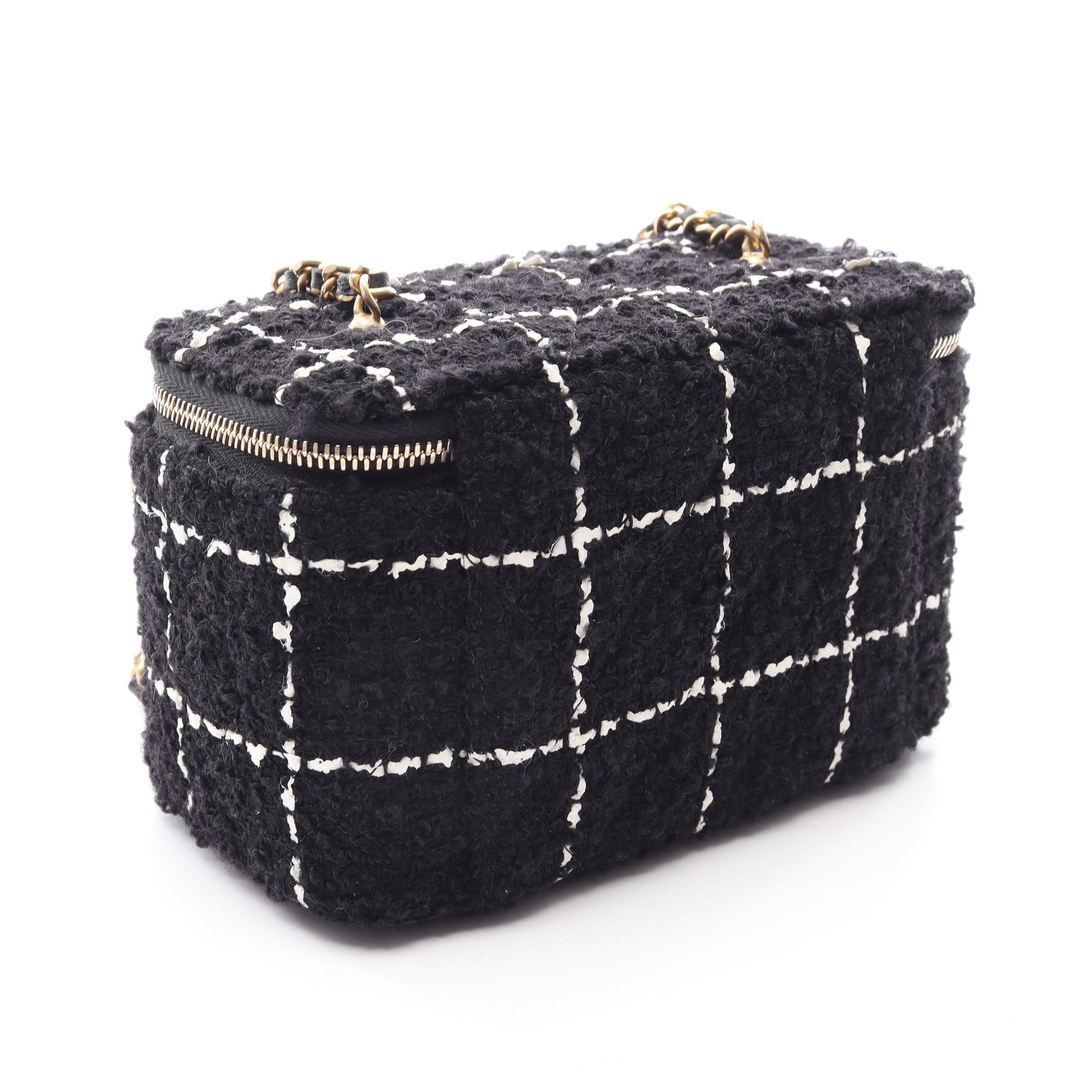 ココマーク バニティ ショルダーバッグ ツイード レザー ブラック ホワイト ゴールド金具 シャネル バッグ CHANEL