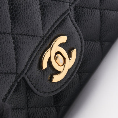 マトラッセ Wフラップ Wチェーンショルダーバッグ キャビアスキン ブラック ゴールド金具 シャネル バッグ CHANEL