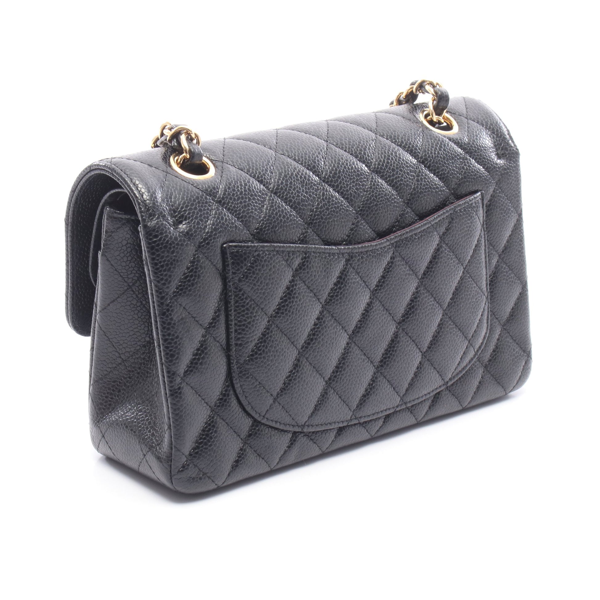 マトラッセ Wフラップ Wチェーンショルダーバッグ キャビアスキン ブラック ゴールド金具 シャネル バッグ CHANEL