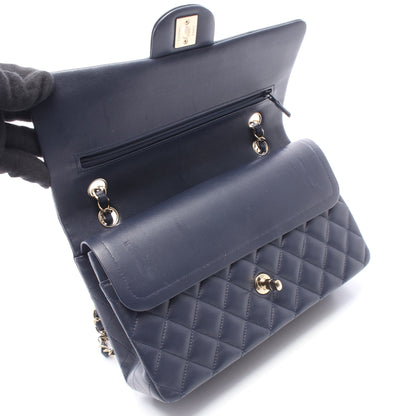 マトラッセ Wフラップ Wチェーンショルダーバッグ ラムスキン ネイビー ゴールド金具 シャネル バッグ CHANEL
