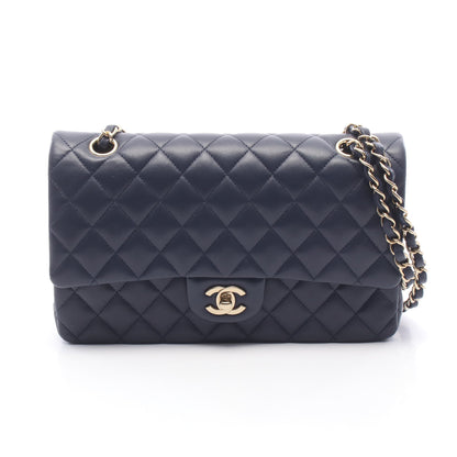 マトラッセ Wフラップ Wチェーンショルダーバッグ ラムスキン ネイビー ゴールド金具 シャネル バッグ CHANEL