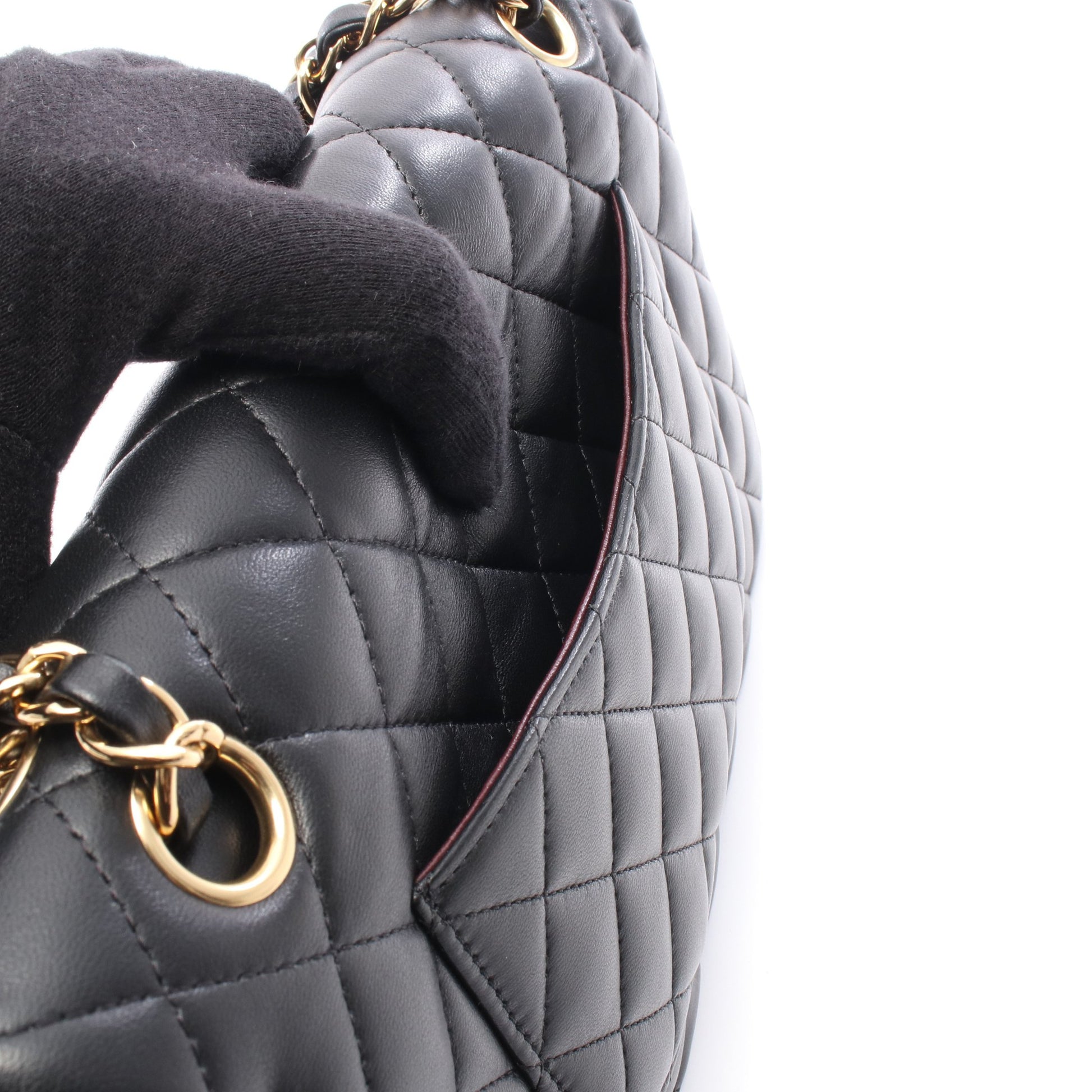 マトラッセ Wフラップ Wチェーンショルダーバッグ ラムスキン ブラック ゴールド金具 シャネル バッグ CHANEL