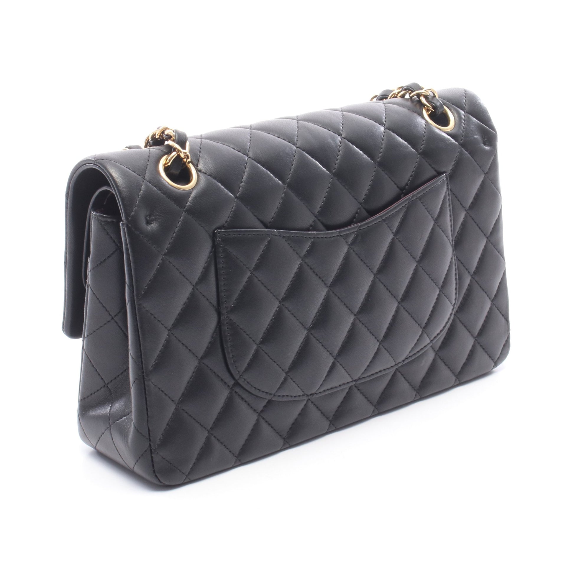 マトラッセ Wフラップ Wチェーンショルダーバッグ ラムスキン ブラック ゴールド金具 シャネル バッグ CHANEL
