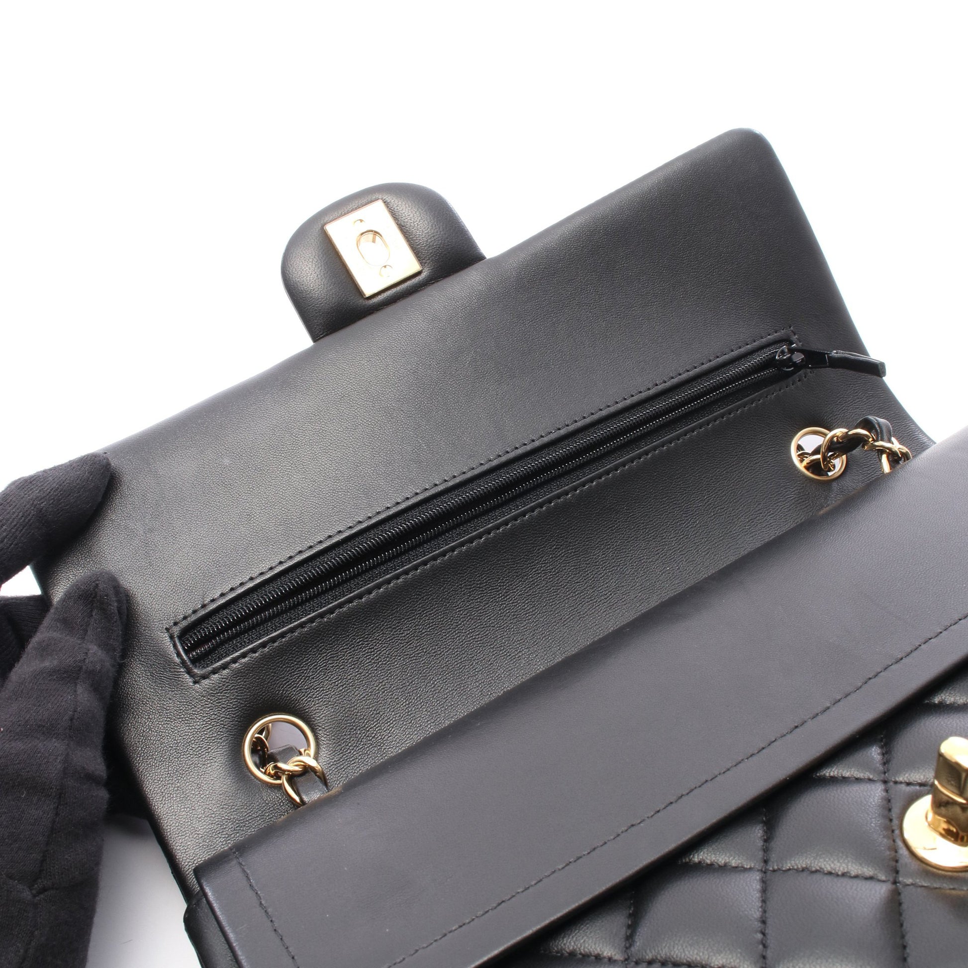 マトラッセ Wフラップ Wチェーンショルダーバッグ ラムスキン ブラック ゴールド金具 シャネル バッグ CHANEL