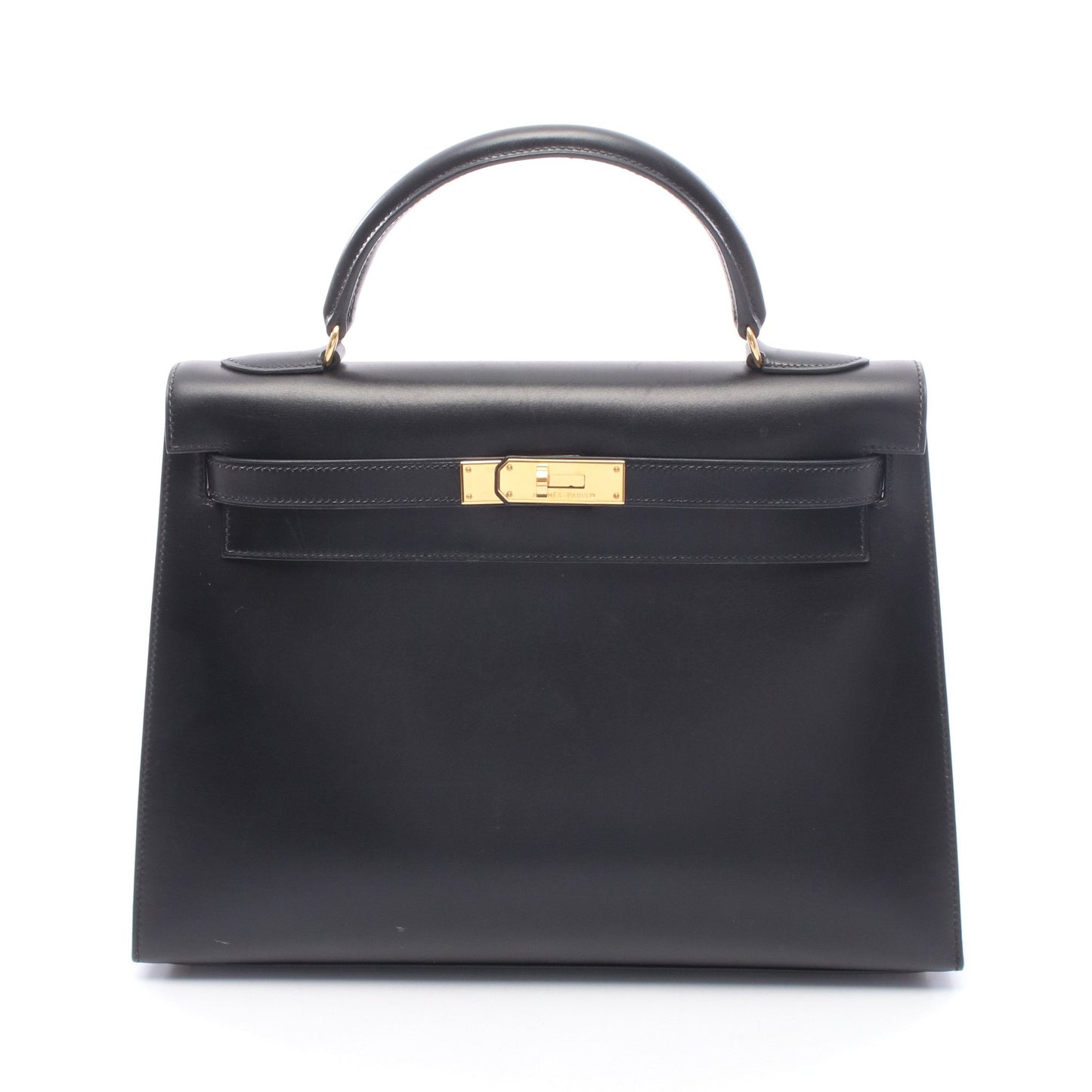 ケリー32 外縫い 2WAY ハンドバッグ ボックスカーフ ブラック ゴールド金具 ○A刻印 エルメス バッグ HERMES