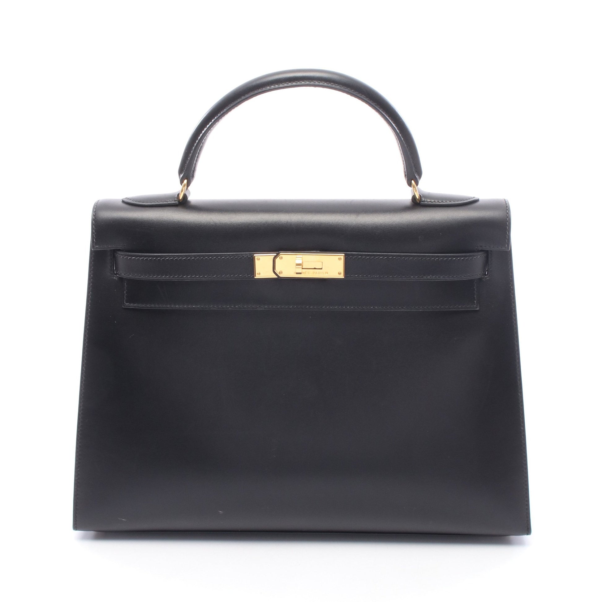 ケリー32 外縫い 2WAY ハンドバッグ ボックスカーフ ブラック ゴールド金具 ○A刻印 エルメス バッグ HERMES