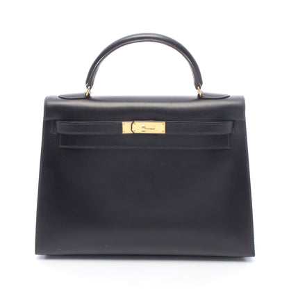 ケリー32 外縫い 2WAY ハンドバッグ ボックスカーフ ブラック ゴールド金具 ○A刻印 エルメス バッグ HERMES