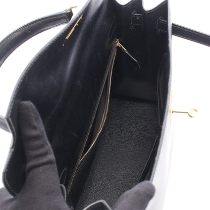 ケリー32 外縫い 2WAY ハンドバッグ ボックスカーフ ブラック ゴールド金具 ○A刻印 エルメス バッグ HERMES