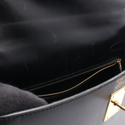 ケリー32 外縫い 2WAY ハンドバッグ ボックスカーフ ブラック ゴールド金具 ○A刻印 エルメス バッグ HERMES