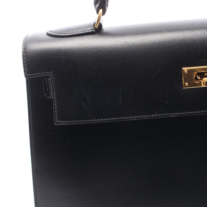 ケリー32 外縫い 2WAY ハンドバッグ ボックスカーフ ブラック ゴールド金具 ○A刻印 エルメス バッグ HERMES