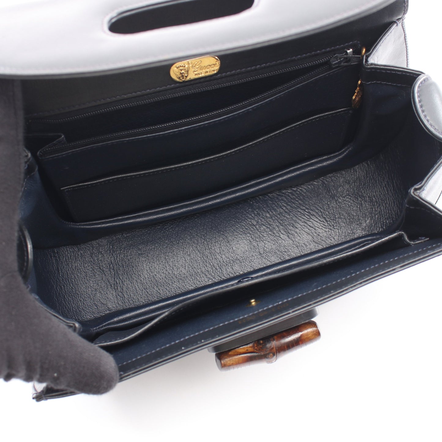 オールドグッチ バンブー 2WAY ハンドバッグ レザー ネイビー グッチ