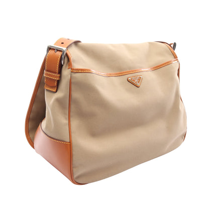 CANAPA SOFT ショルダーバッグ キャンバス レザー ベージュ ライトブラウン プラダ バッグ PRADA