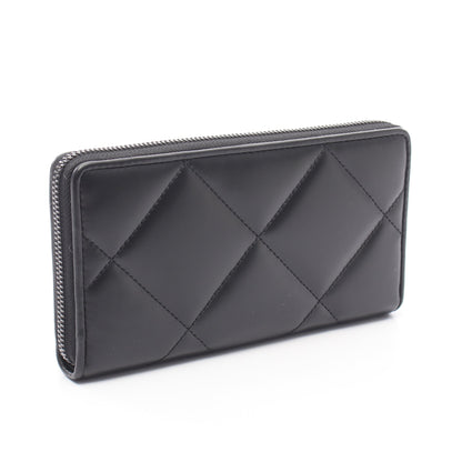 KIRA DIAMOND QUILT POWDER COATED ZIP CONTINENTAL WALLET ラウンドファスナー長財布 レザー ブラック トリーバーチ 財布・小物 TORY BURCH