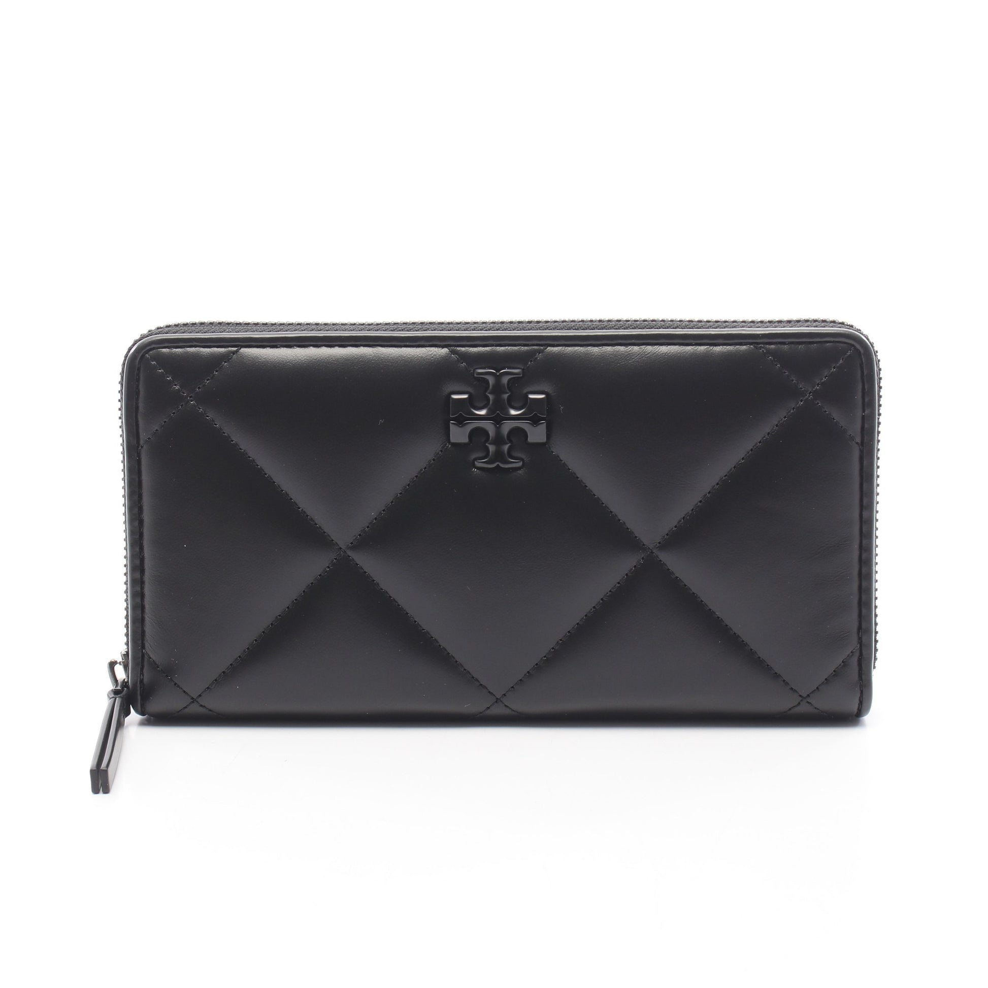 KIRA DIAMOND QUILT POWDER COATED ZIP CONTINENTAL WALLET ラウンドファスナー長財布 レザー ブラック トリーバーチ 財布・小物 TORY BURCH