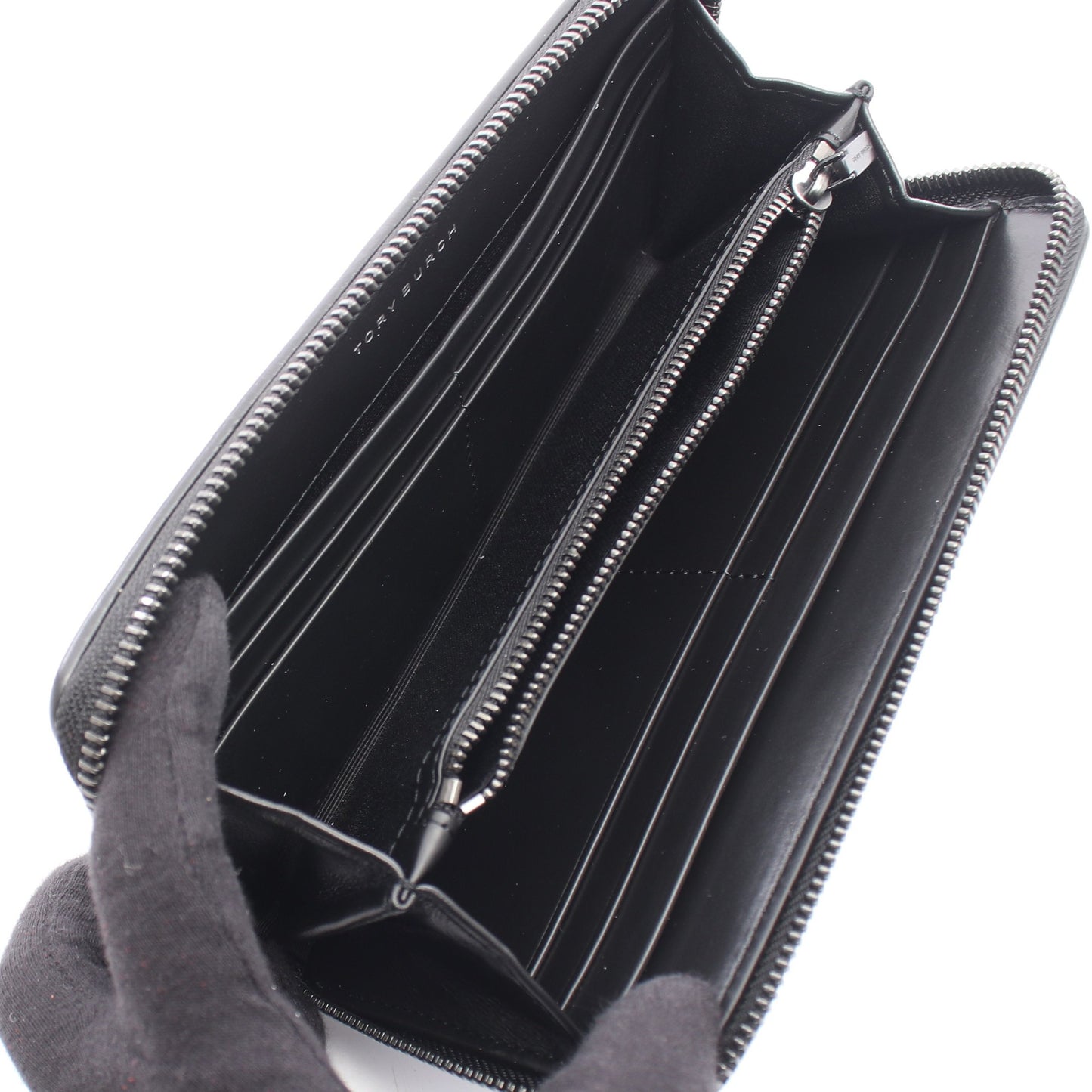 KIRA DIAMOND QUILT POWDER COATED ZIP CONTINENTAL WALLET ラウンドファスナー長財布 レザー ブラック トリーバーチ 財布・小物 TORY BURCH