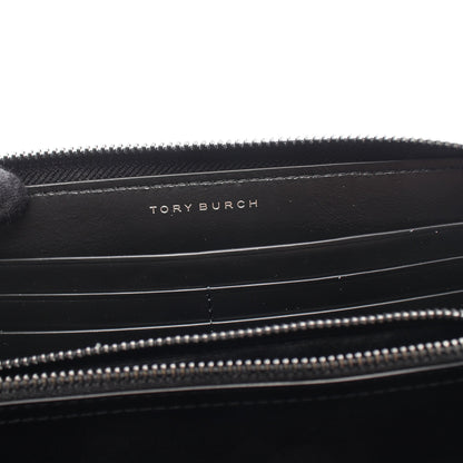 KIRA DIAMOND QUILT POWDER COATED ZIP CONTINENTAL WALLET ラウンドファスナー長財布 レザー ブラック トリーバーチ 財布・小物 TORY BURCH