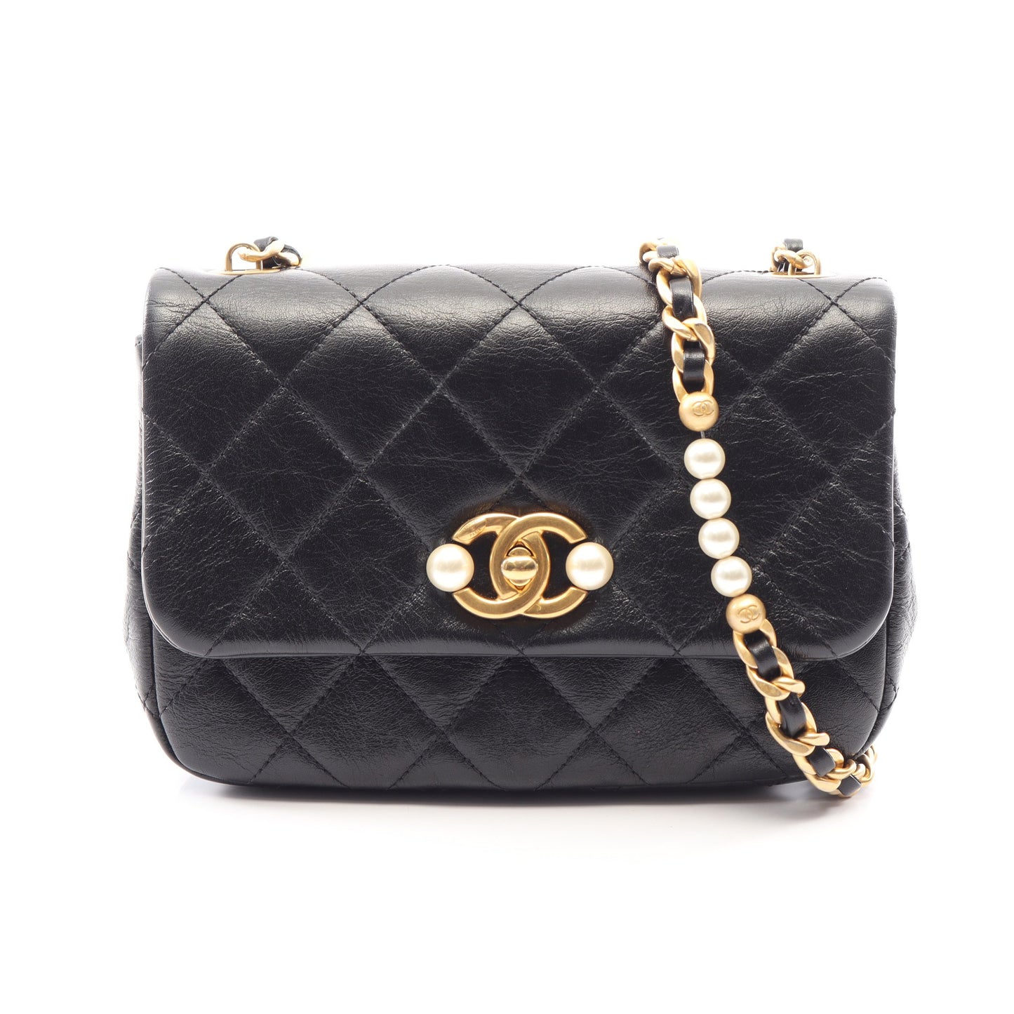 マトラッセ チェーンショルダーバッグ レザー ブラック ゴールド金具 シャネル バッグ CHANEL