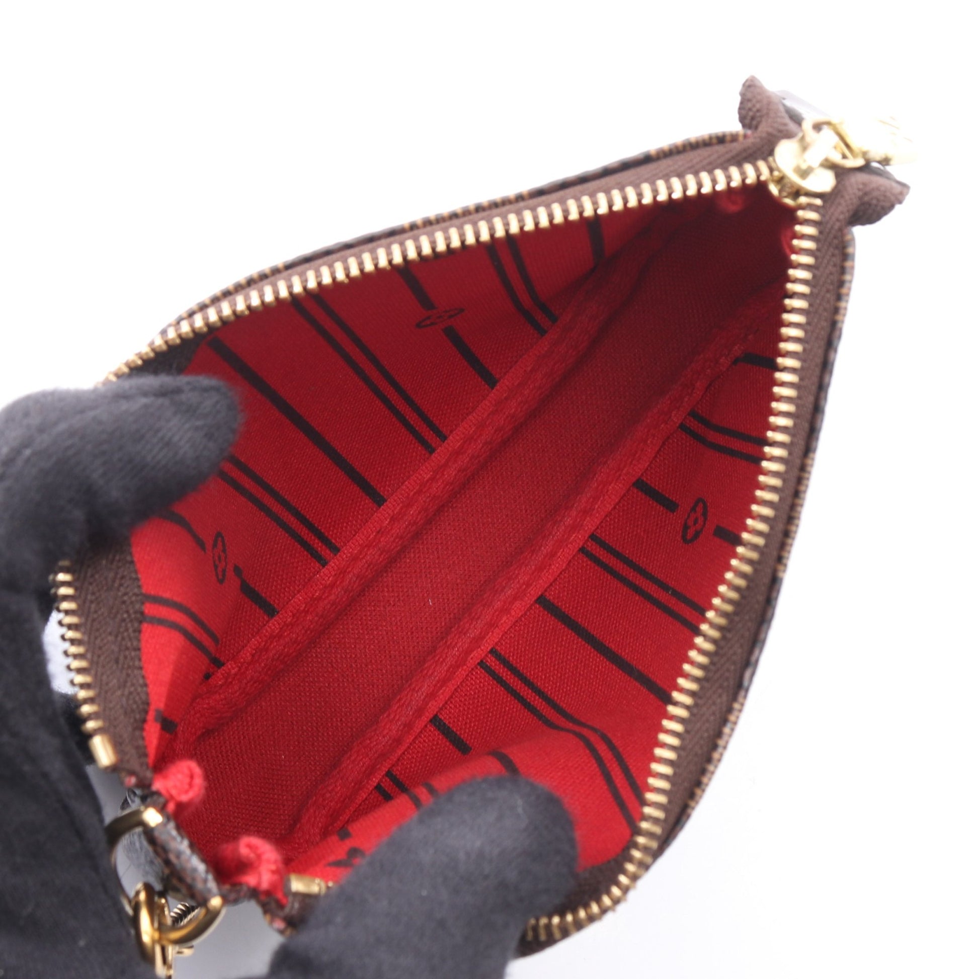 ミニポシェット アクセソワール ダミエエベヌ T&B チェーンハンドバッグ PVC レザー ブラウン レッド ルイヴィトン バッグ LOUIS VUITTON