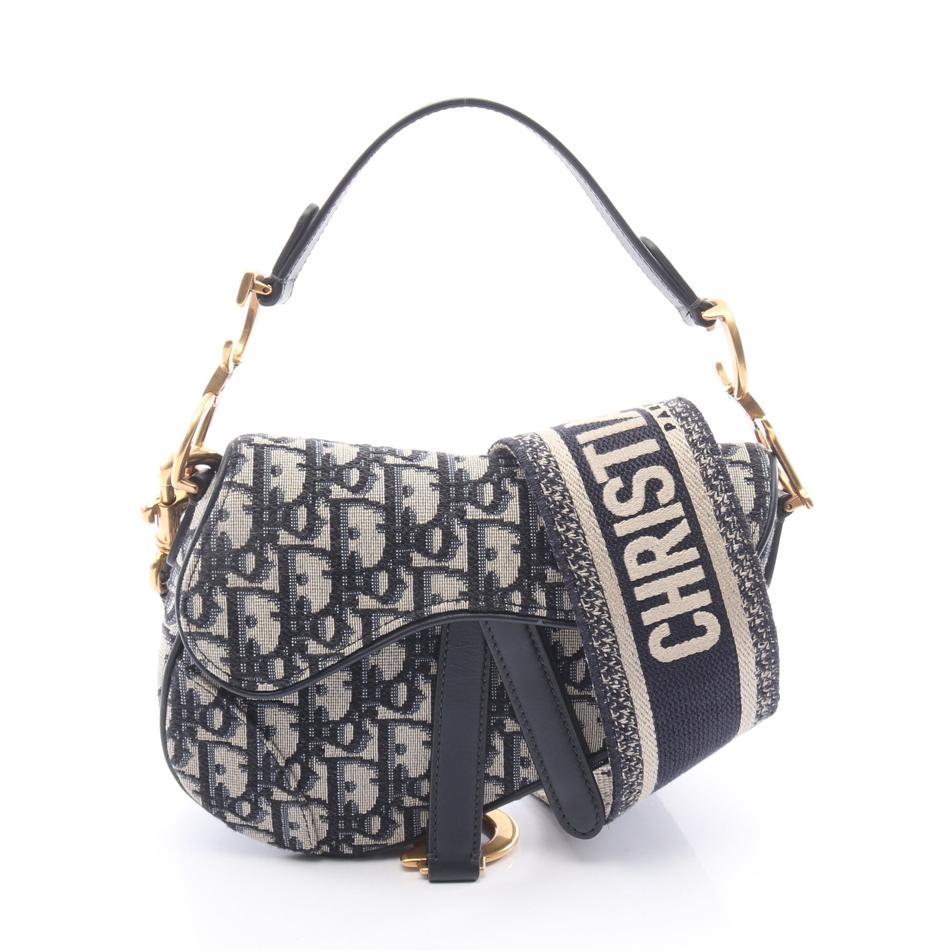 SADDLE サドル オブリーク 2WAY ハンドバッグ キャンバス レザー ネイビー アイボリー クリスチャンディオール バッグ Christian Dior