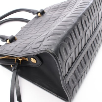 エンボスロゴ 2WAY ハンドバッグ レザー ブラック ミュウミュウ バッグ miu miu
