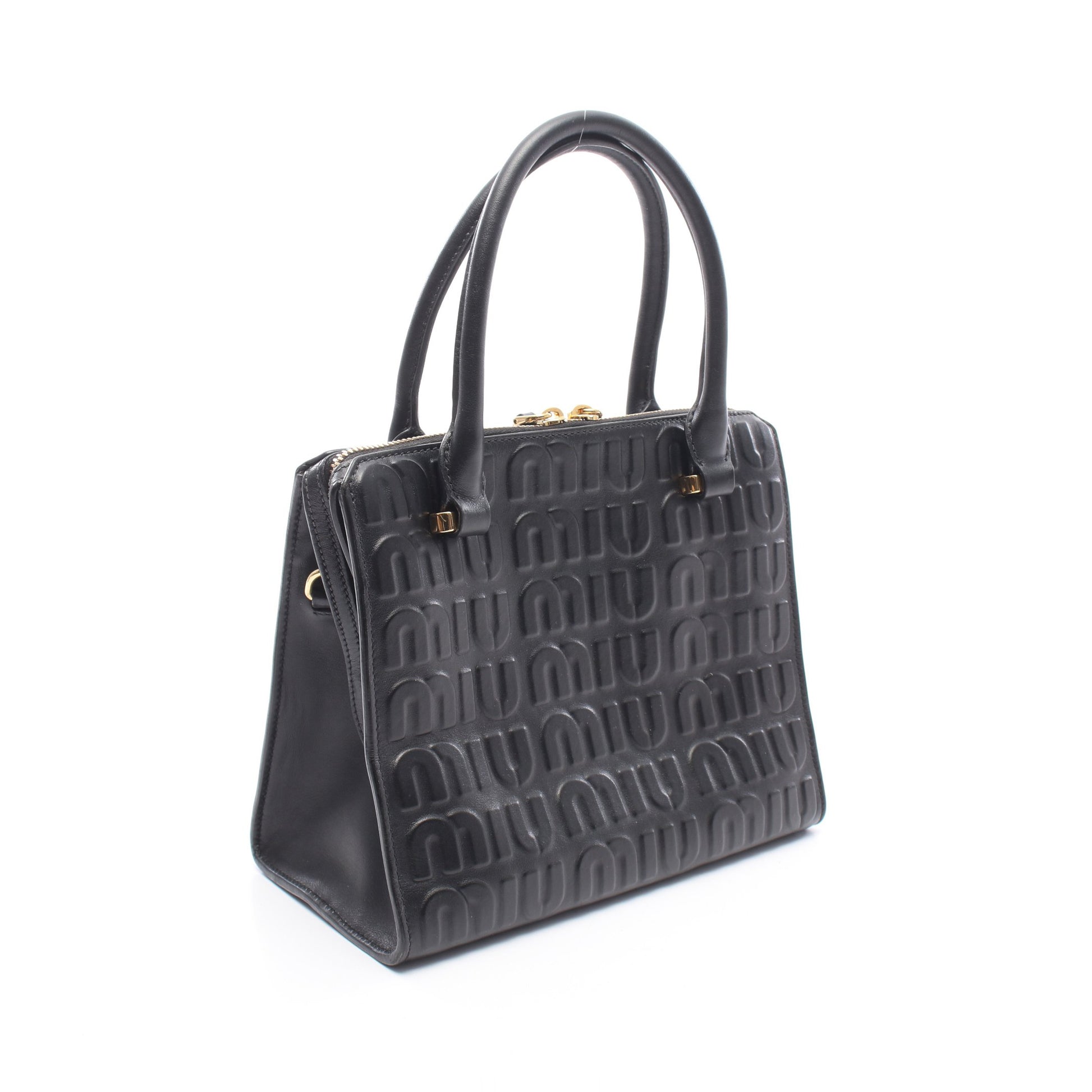 エンボスロゴ 2WAY ハンドバッグ レザー ブラック ミュウミュウ バッグ miu miu
