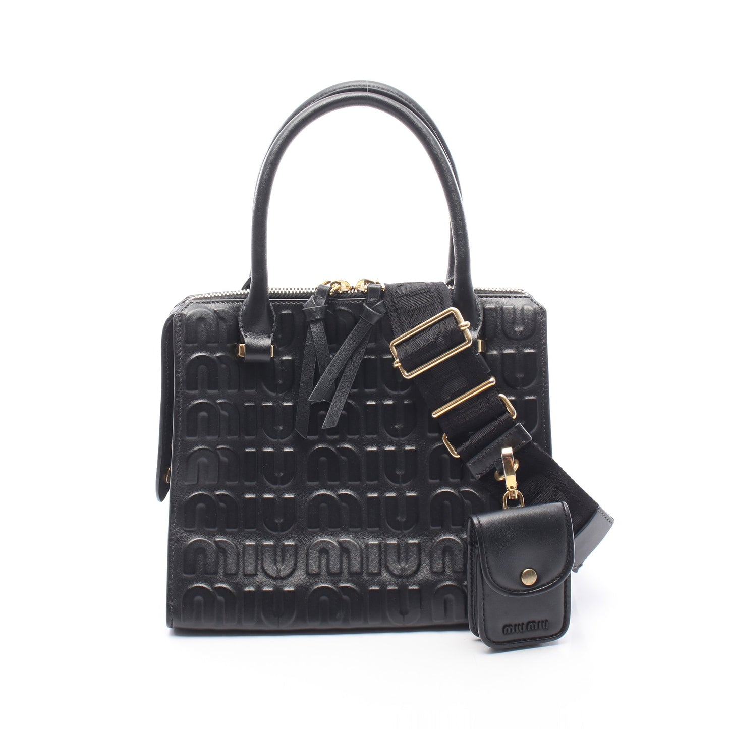 エンボスロゴ 2WAY ハンドバッグ レザー ブラック ミュウミュウ バッグ miu miu