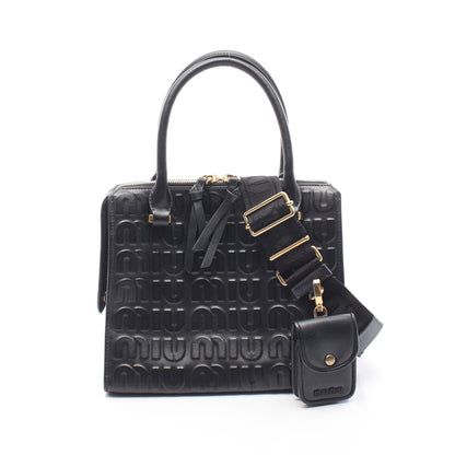 エンボスロゴ 2WAY ハンドバッグ レザー ブラック ミュウミュウ バッグ miu miu
