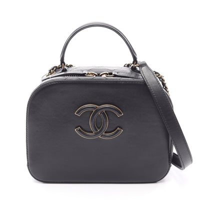 マトラッセ バニティバッグ 2WAY チェーンショルダーバッグ レザー ブラック ゴールド金具 シャネル バッグ CHANEL