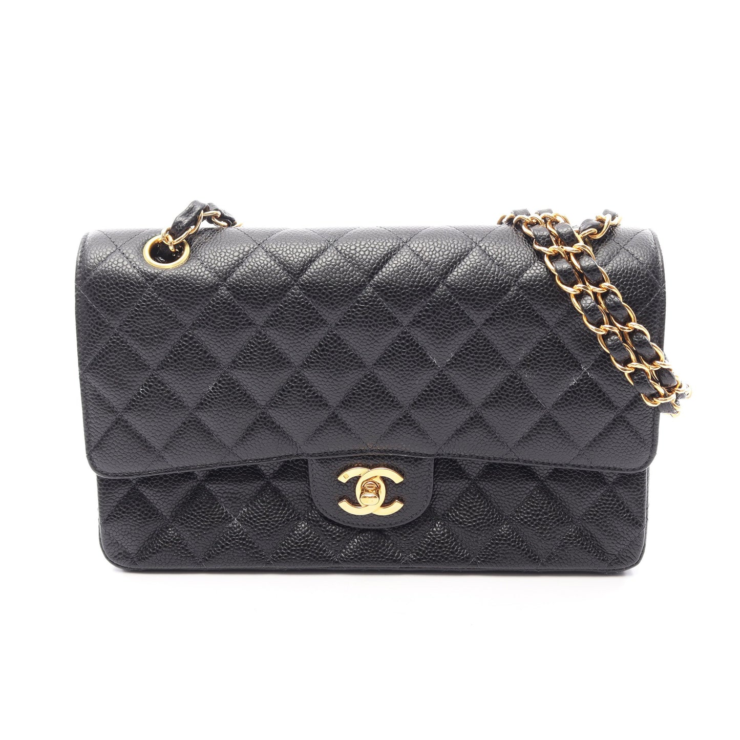 マトラッセ Wフラップ Wチェーンショルダーバッグ キャビアスキン ブラック ゴールド金具 シャネル バッグ CHANEL