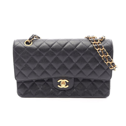 マトラッセ Wフラップ Wチェーンショルダーバッグ キャビアスキン ブラック ゴールド金具 シャネル バッグ CHANEL