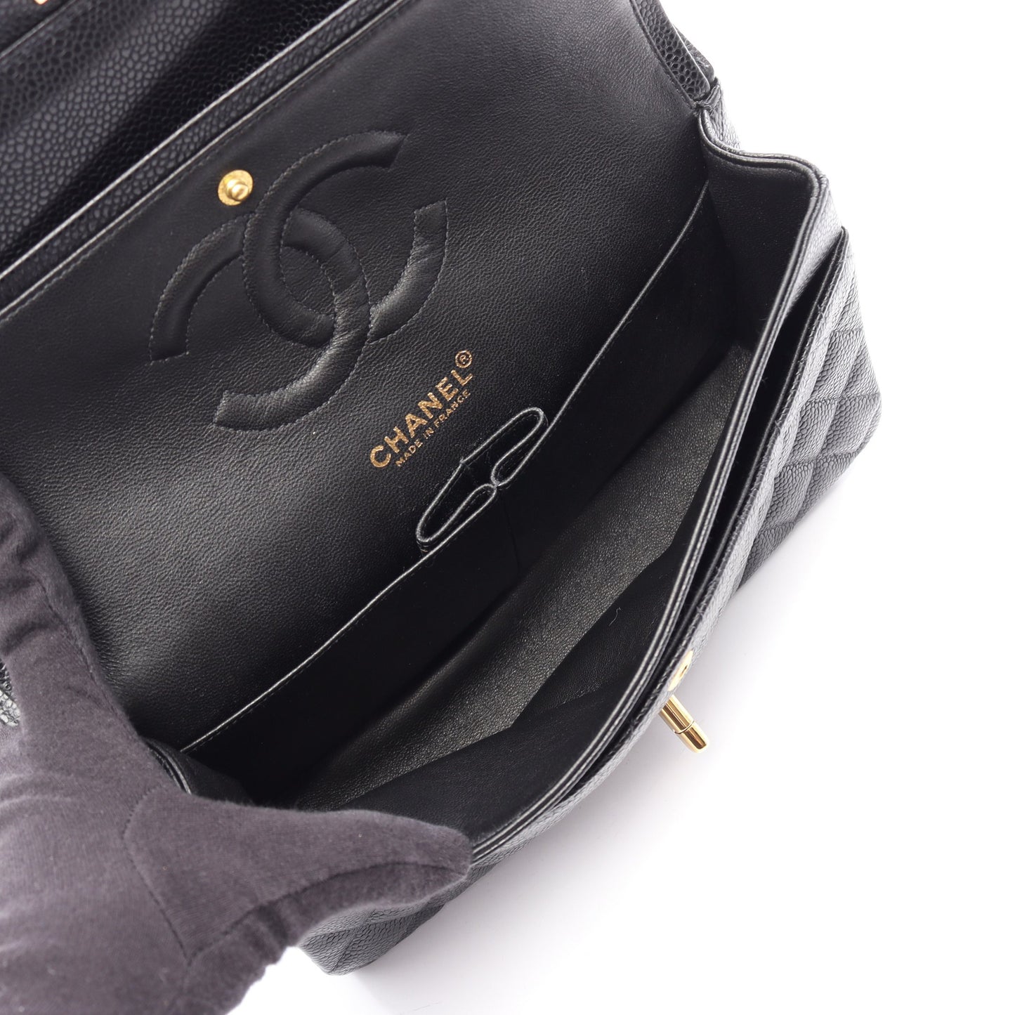 マトラッセ Wフラップ Wチェーンショルダーバッグ キャビアスキン ブラック ゴールド金具 シャネル バッグ CHANEL