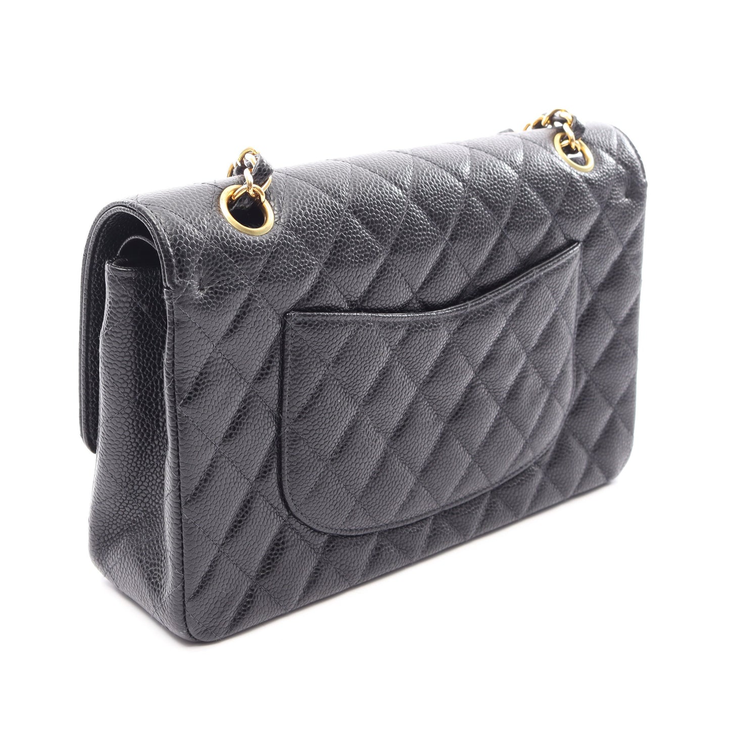 マトラッセ Wフラップ Wチェーンショルダーバッグ キャビアスキン ブラック ゴールド金具 シャネル バッグ CHANEL