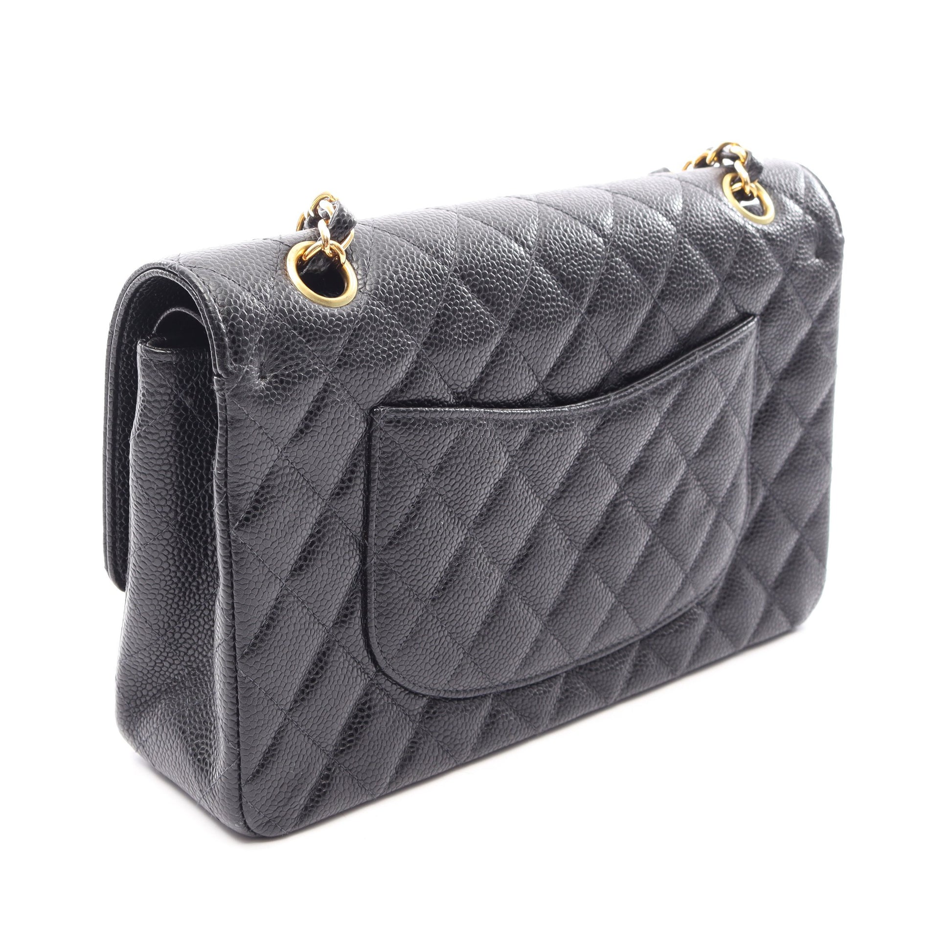 マトラッセ Wフラップ Wチェーンショルダーバッグ キャビアスキン ブラック ゴールド金具 シャネル バッグ CHANEL