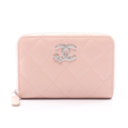 マトラッセ ココマークスター ラウンドファスナー財布 コインケース レザー ピンク シルバー金具 シャネル 財布・小物 CHANEL