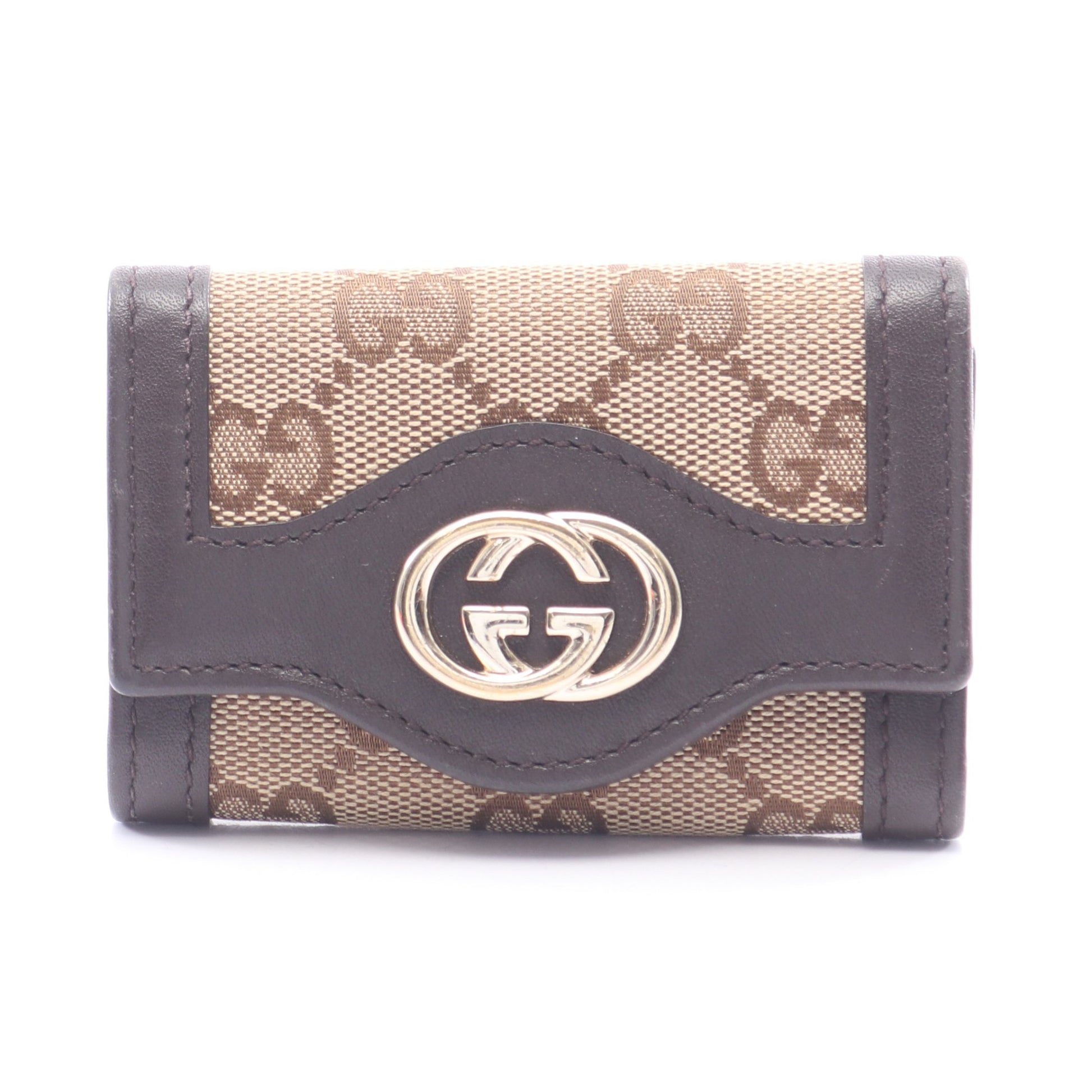 インターロッキング GGキャンバス 6連 キーケース キャンバス レザー ベージュ ダークブラウン グッチ 財布・小物 GUCCI