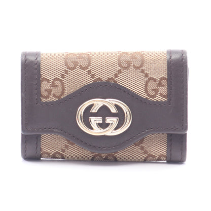 インターロッキング GGキャンバス 6連 キーケース キャンバス レザー ベージュ ダークブラウン グッチ 財布・小物 GUCCI