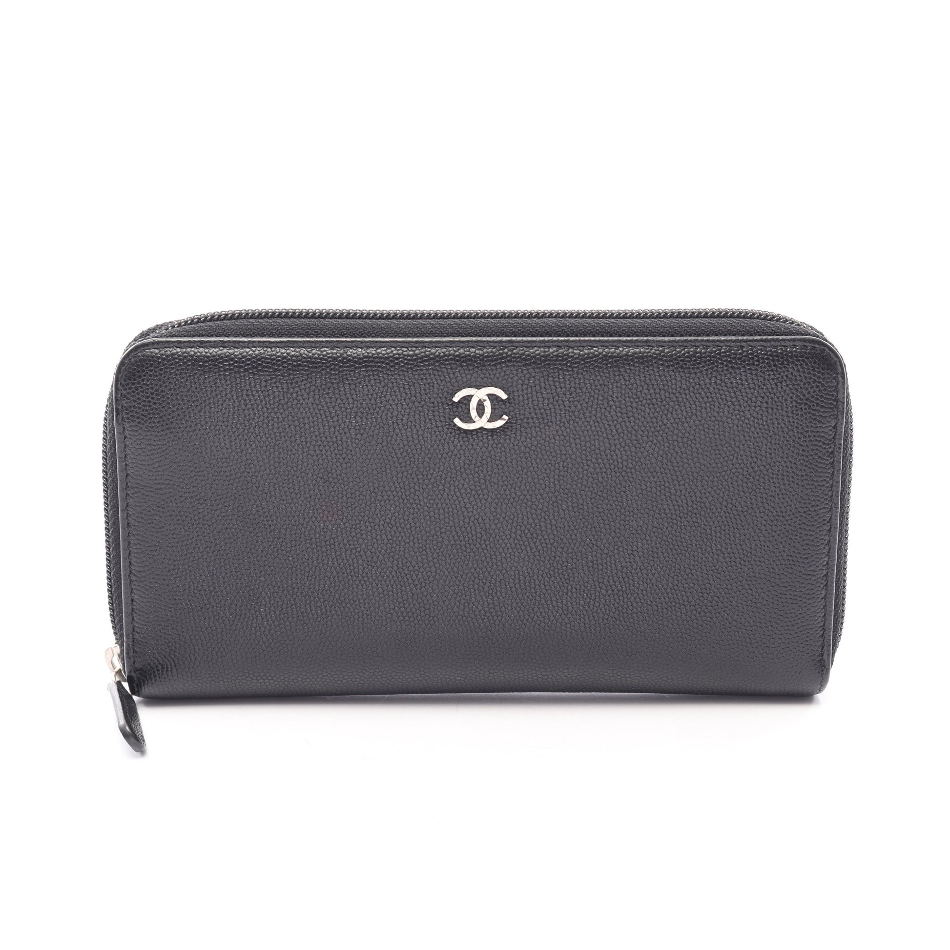 ココマーク ラウンドファスナー長財布 キャビアスキン ブラック シルバー金具 シャネル 財布・小物 CHANEL