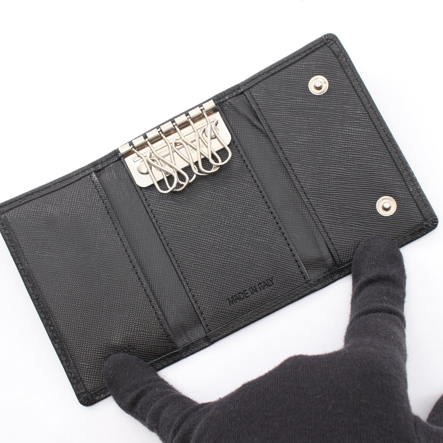 三角プレート 6連 キーケース サフィアーノレザー ブラック プラダ 財布・小物 PRADA