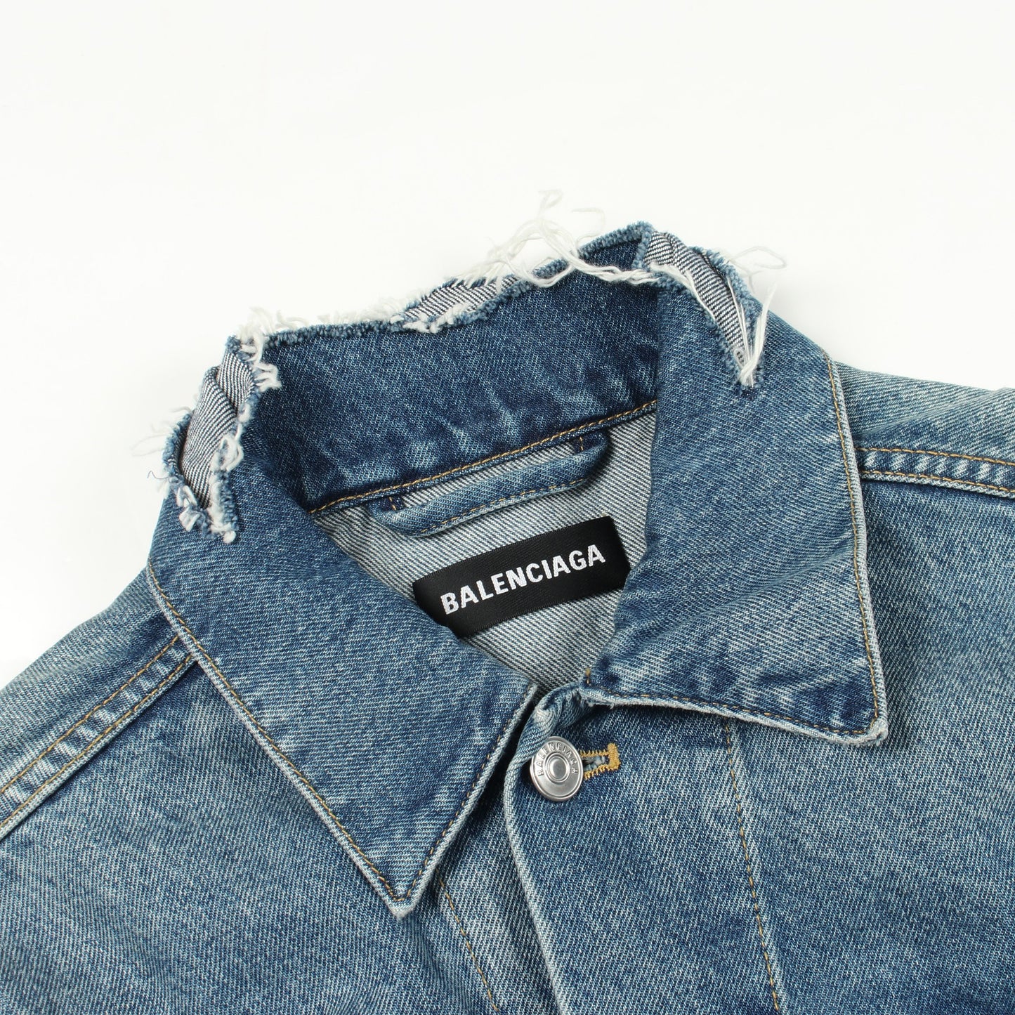 キャンペーンロゴ ダメージ加工 デニムジャケット コットン ブルー バレンシアガ アウター BALENCIAGA