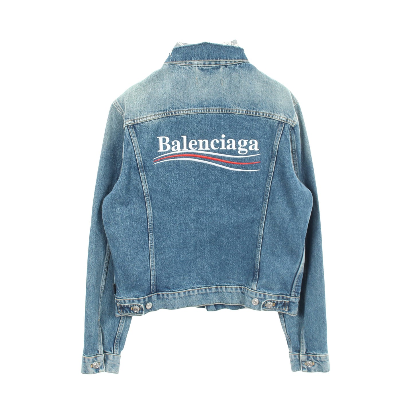 キャンペーンロゴ ダメージ加工 デニムジャケット コットン ブルー バレンシアガ アウター BALENCIAGA