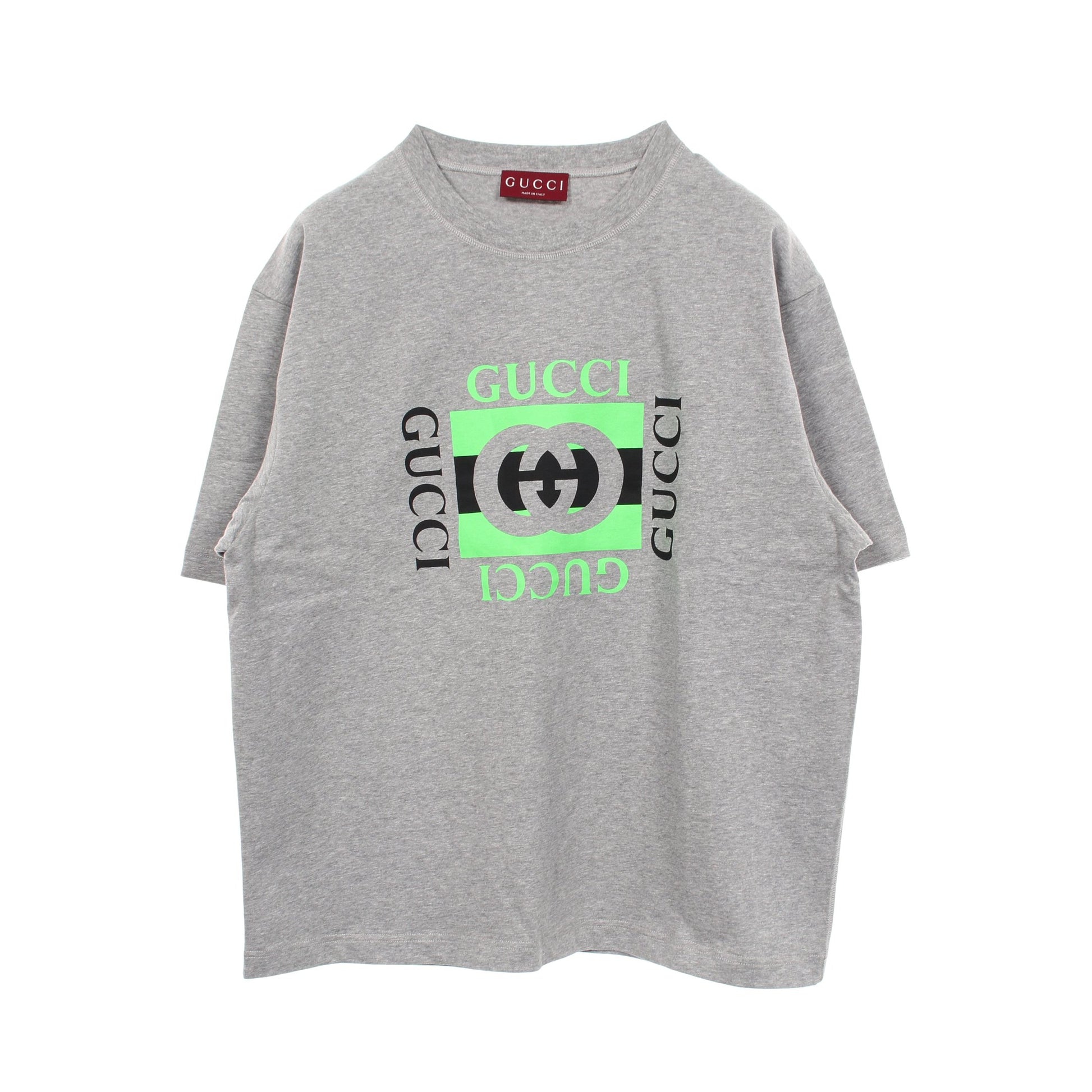 インターロッキングG ロゴプリント 半袖Tシャツ コットン グレー ライトグリーン ブラック グッチ トップス GUCCI
