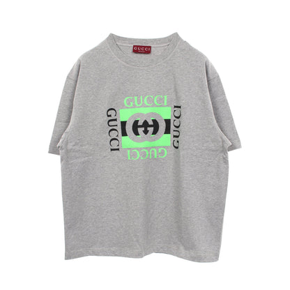 インターロッキングG ロゴプリント 半袖Tシャツ コットン グレー ライトグリーン ブラック グッチ トップス GUCCI