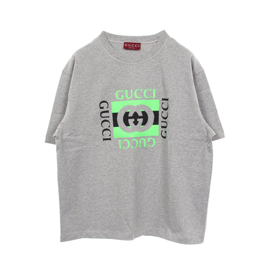 インターロッキングG ロゴプリント 半袖Tシャツ コットン グレー ライトグリーン ブラック グッチ トップス GUCCI
