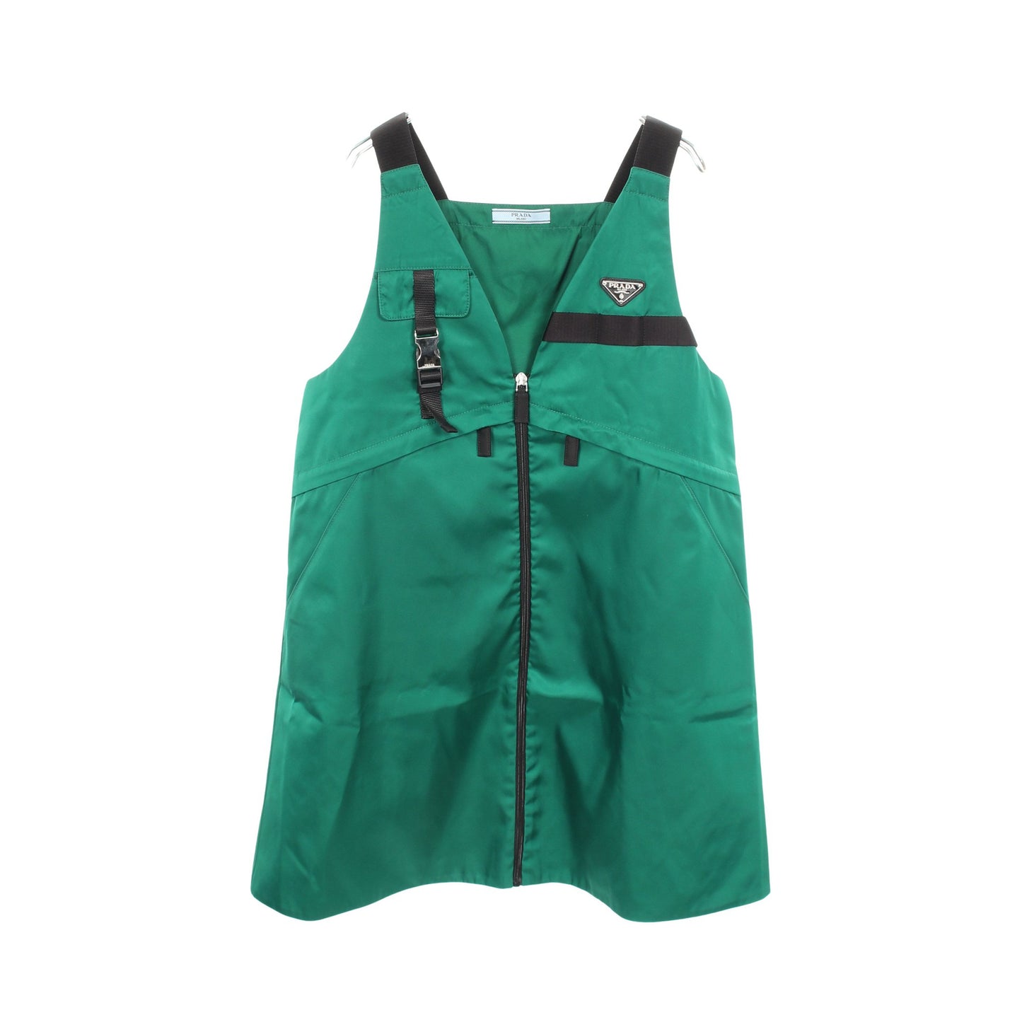 Re-Nylon 三角プレート ノースリーブ ワンピース ナイロン グリーン プラダ ワンピース PRADA