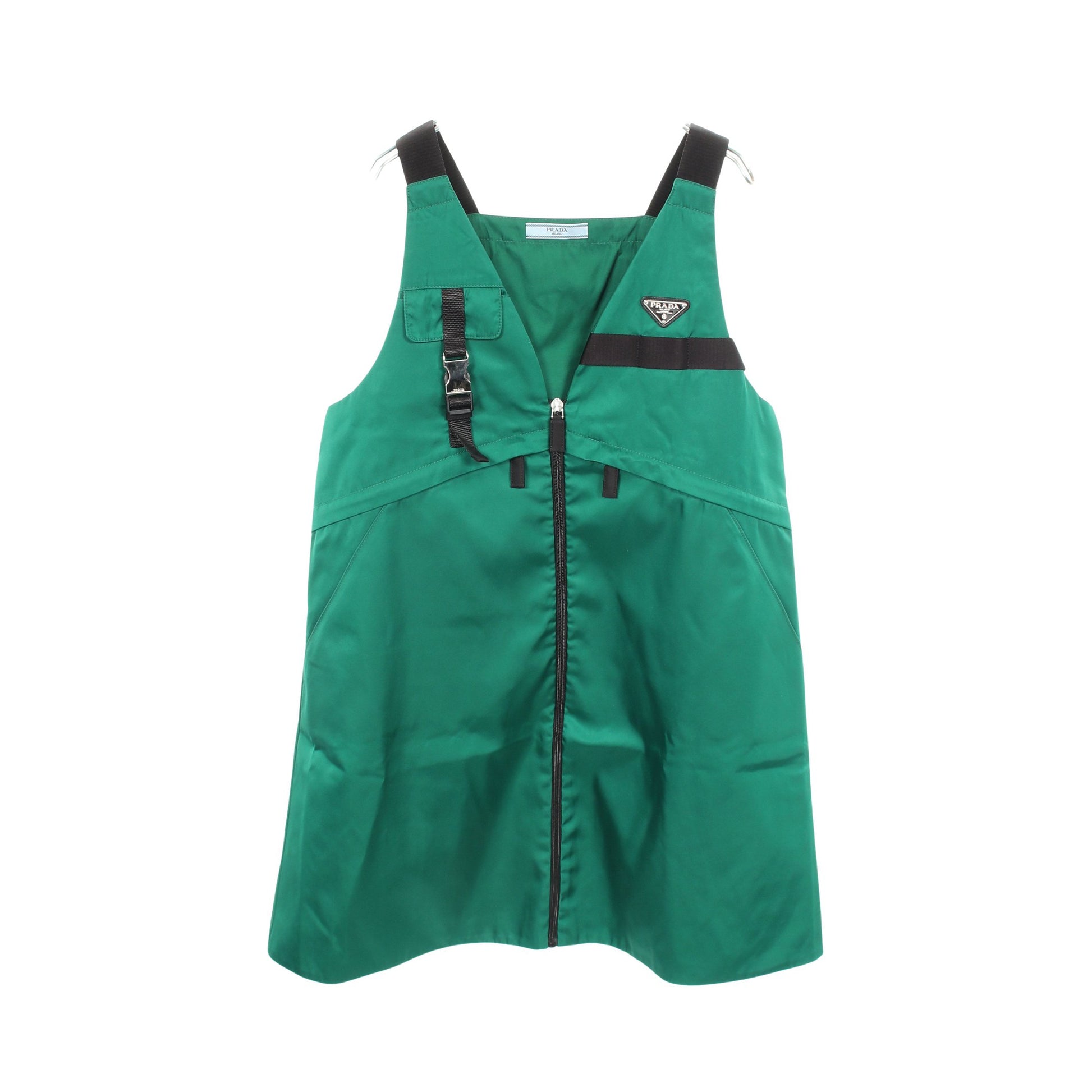 Re-Nylon 三角プレート ノースリーブ ワンピース ナイロン グリーン プラダ ワンピース PRADA