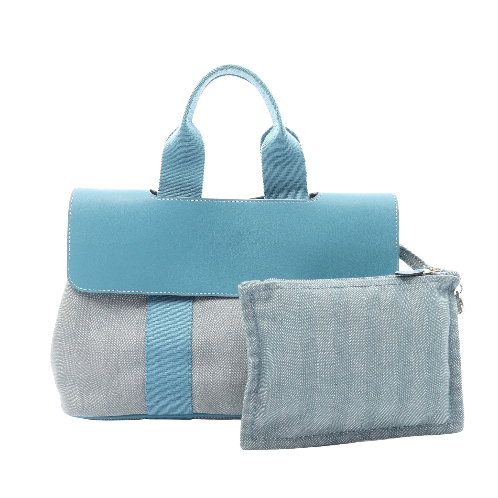ヴァルパライソPM ブルージーン ハンドバッグ トワルシェブロン ヴォースイフト ブルー シルバー金具 エルメス バッグ HERMES