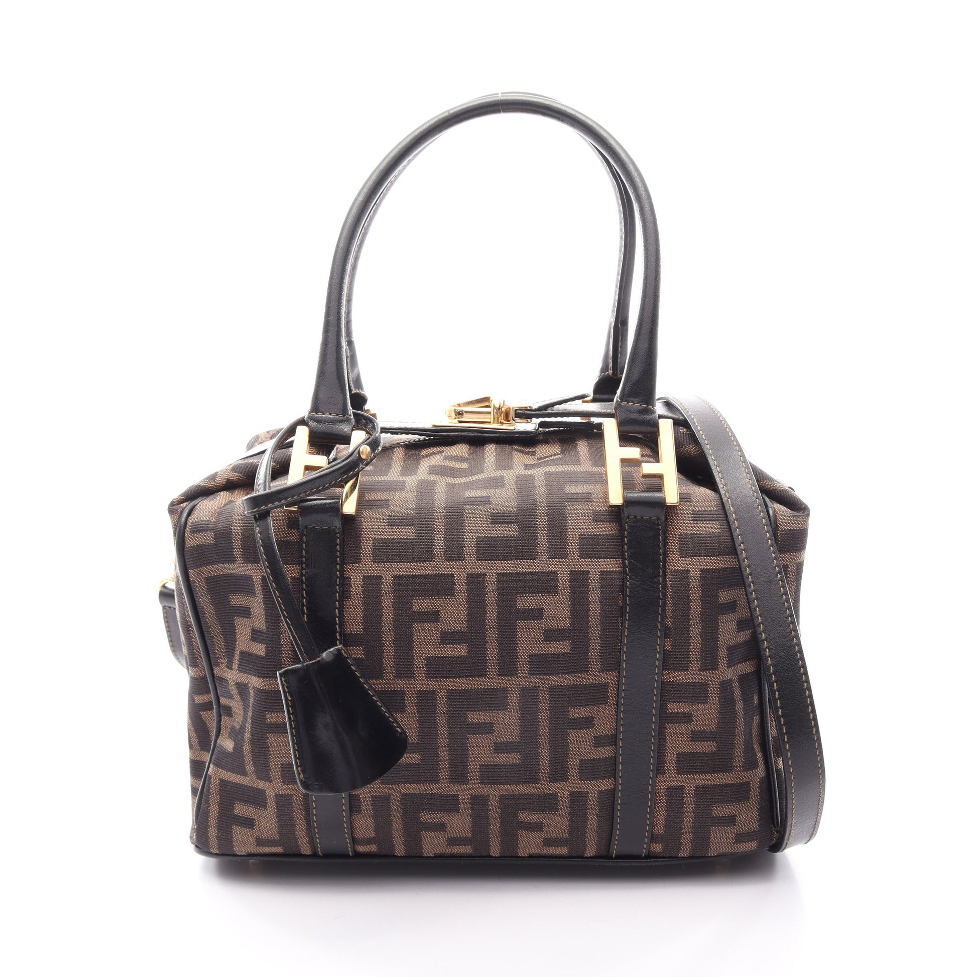 ズッカ 2WAY ミニボストンバッグ ハンドバッグ キャンバス レザー ブラウン ブラック フェンディ バッグ FENDI