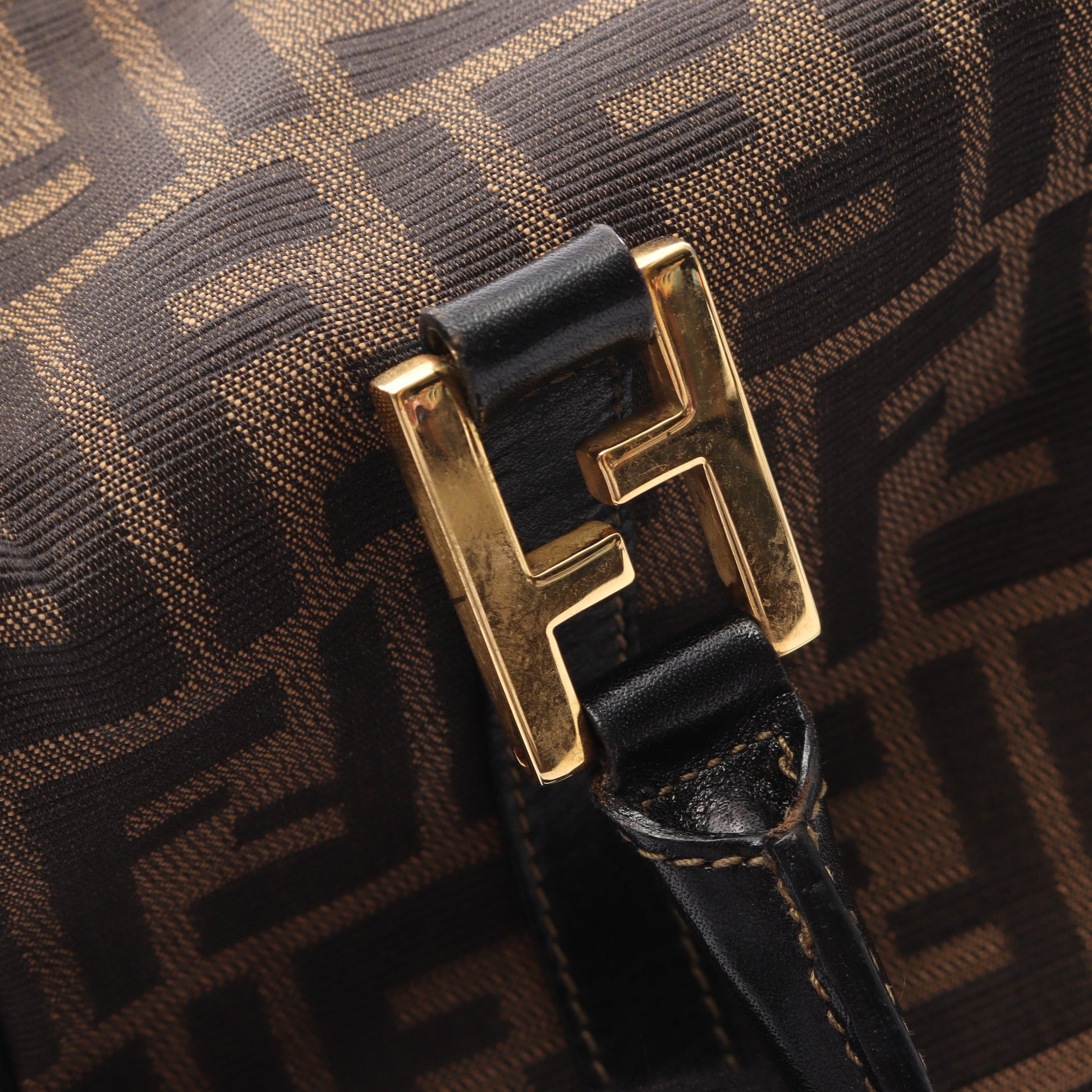 ズッカ 2WAY ミニボストンバッグ ハンドバッグ キャンバス レザー ブラウン ブラック フェンディ バッグ FENDI